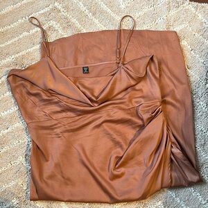 Sleek Brown Satin Slip Dress